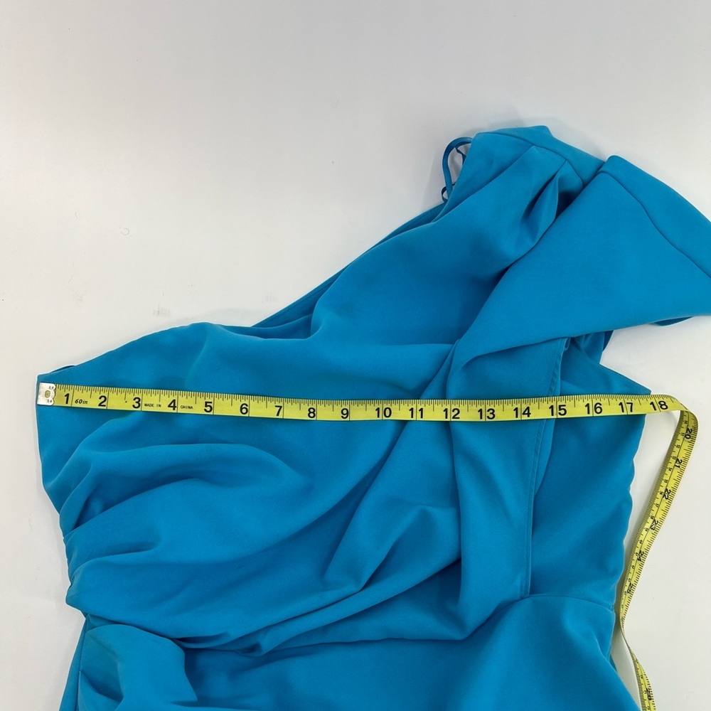 DO+BE Bright Blue One-Shoulder Draped Wrap Mini Cocktail Dress L Large - Picture 10 of 13